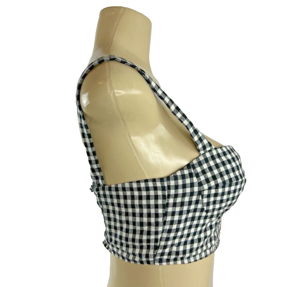 Reformation Saldana Two Piece Set Size 2 Linen Black White Gingham Crop Top Pant - Picture 4 of 16